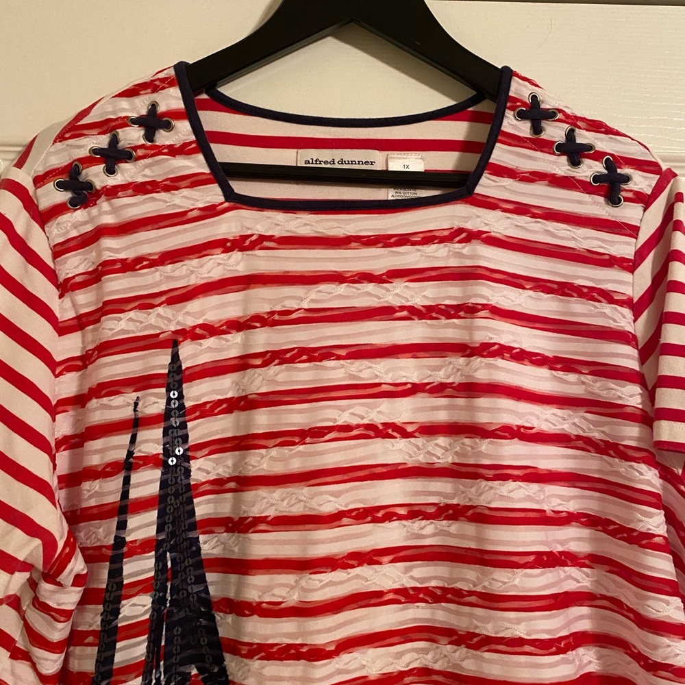 Alfred Dunner Women’s Pullover Top. Nautical. Sailboat. 1X. Lined. Sequins. - Picture 4 of 6